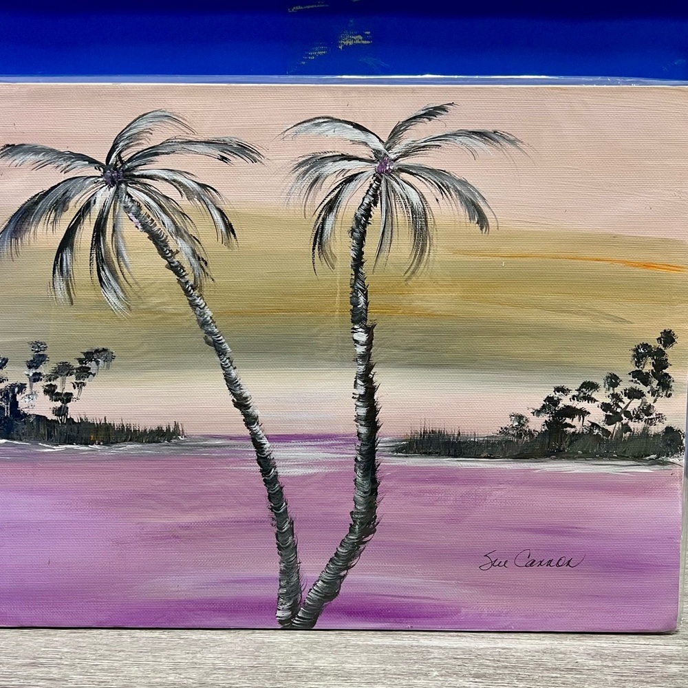 Original Sue Cannon Art Painting Palm Trees Signed